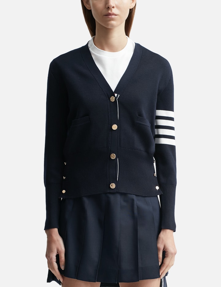 Milano Stitch Fine Merino Wool 4-Bar Classic V-Neck Cardigan Placeholder Image