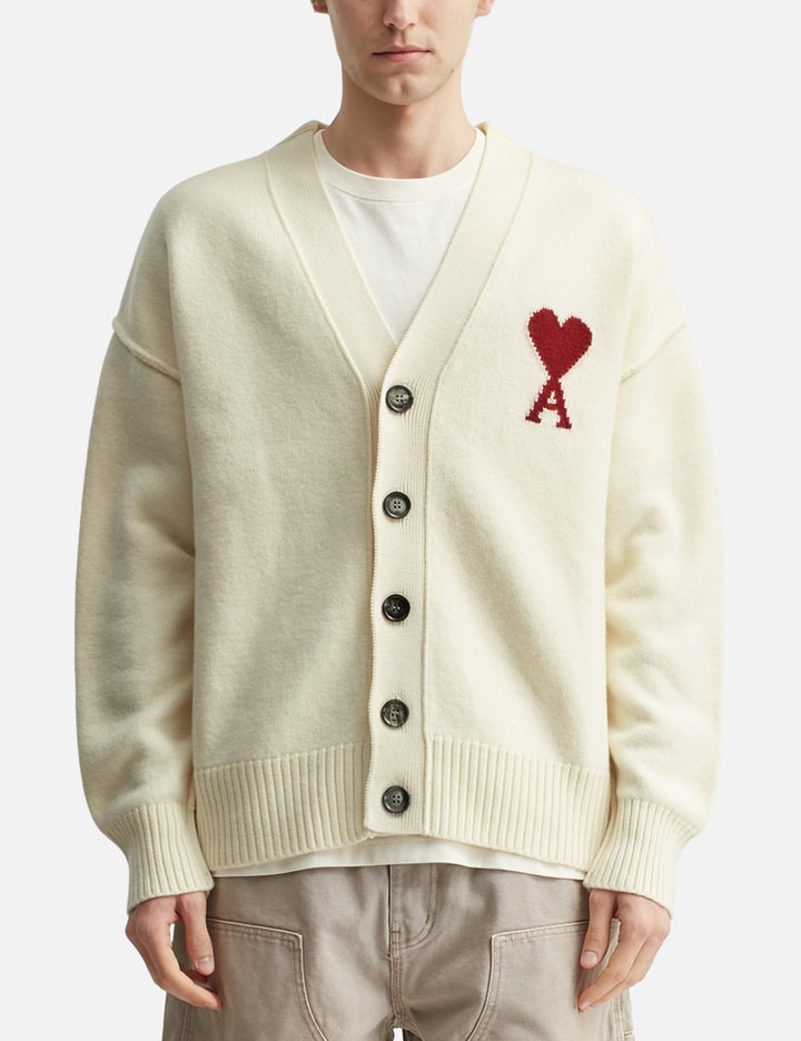 아미 Natural Wool Cardigan With Contrasted Ami De Coeur