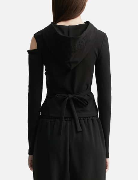 Strap Hooded Long Sleeve Top Black view 9