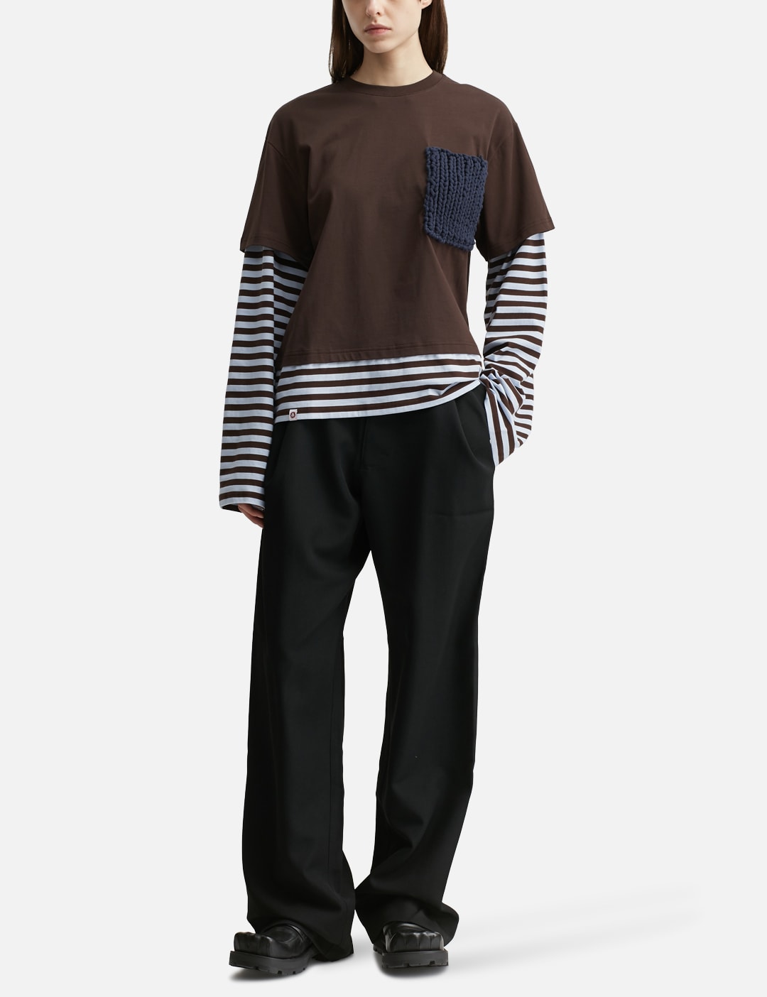 Long Sleeve 2-In-1 Tee With Knit Patch view 15