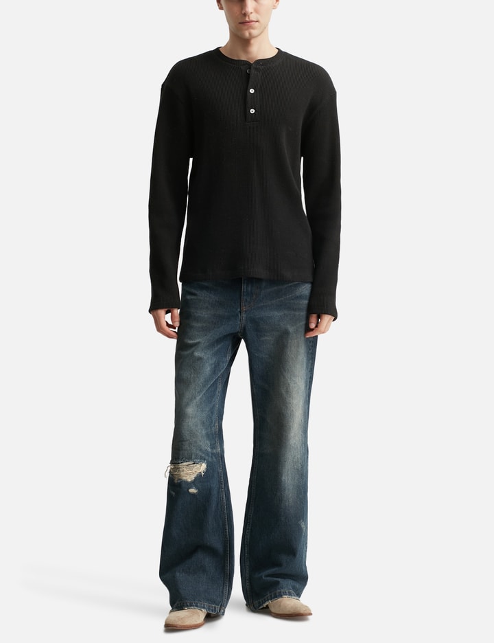 Semi Flare Embossed Dirty Washed Jeans Placeholder Image