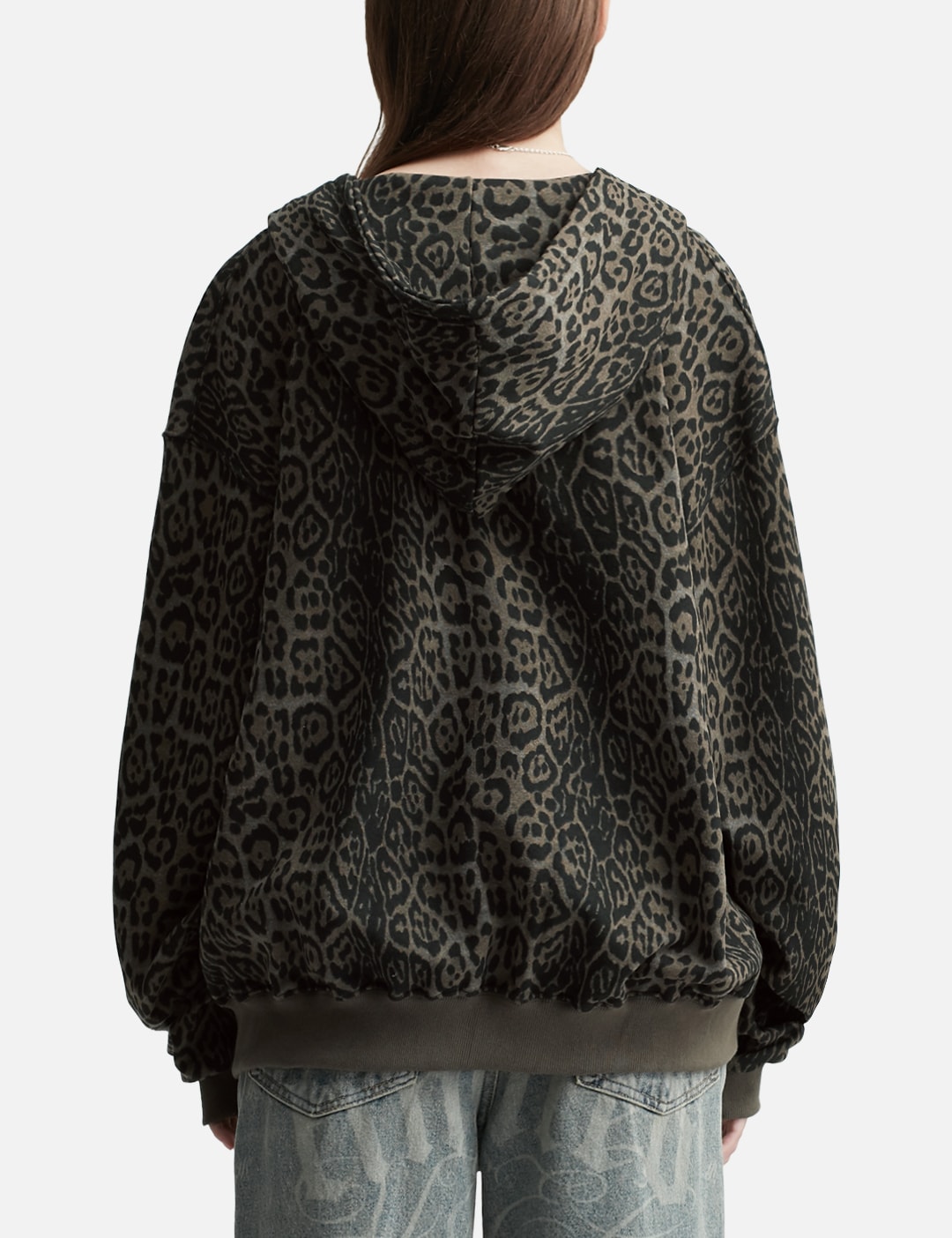 Studded Zip-Up Hoodie Oversized Leopard view 15