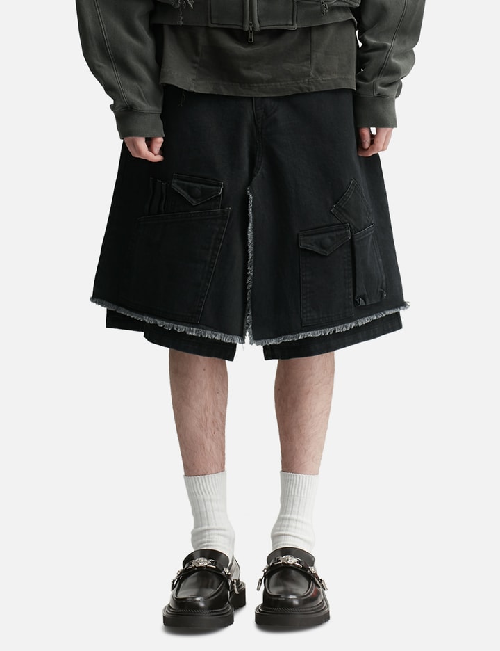 AJOBYAJO Washed Layered Cargo Skirt Shorts