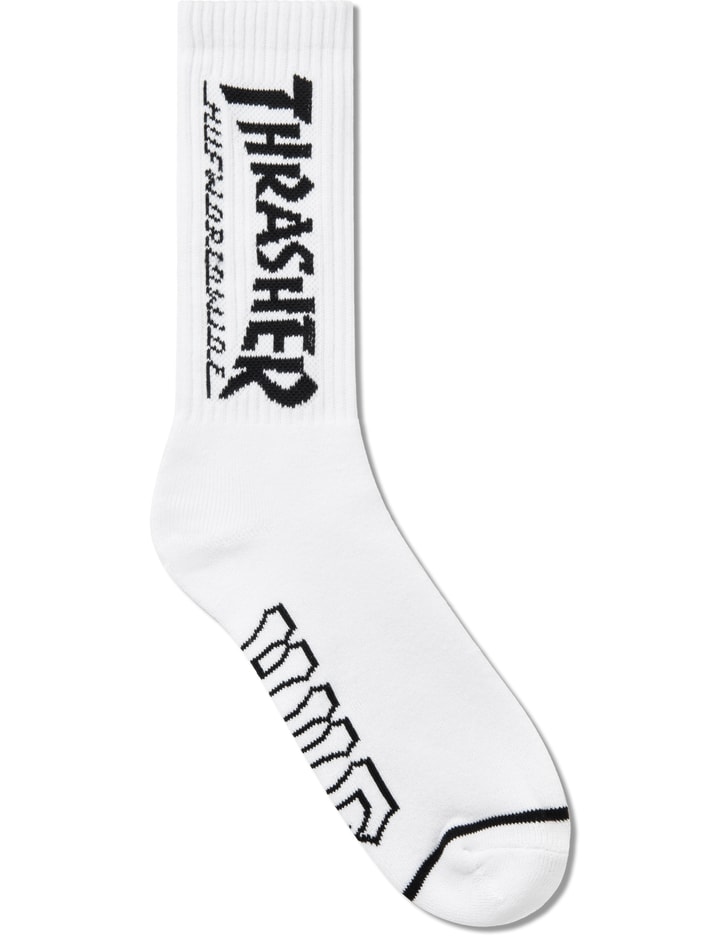 White Huf X Thrasher Logo Crew Sock Placeholder Image