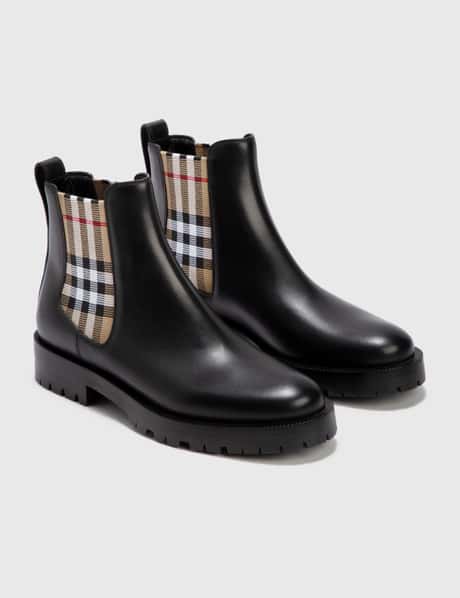 Burberry - ヴィンテージ チェック レザー チェルシー ブーツ | HBX 