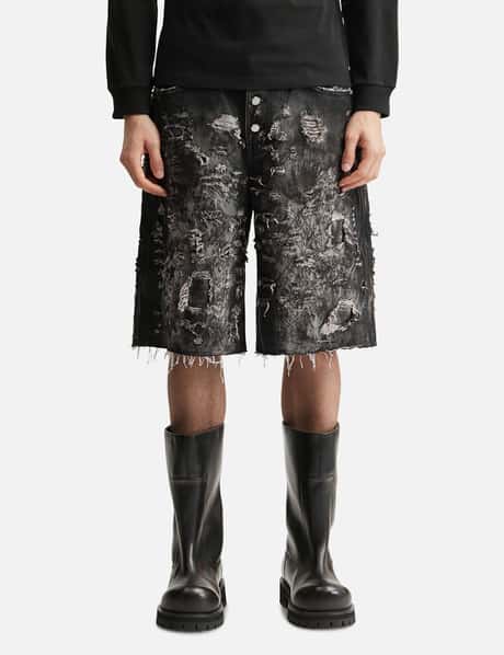 Hard Washed Destroyed Denim Shorts view 10