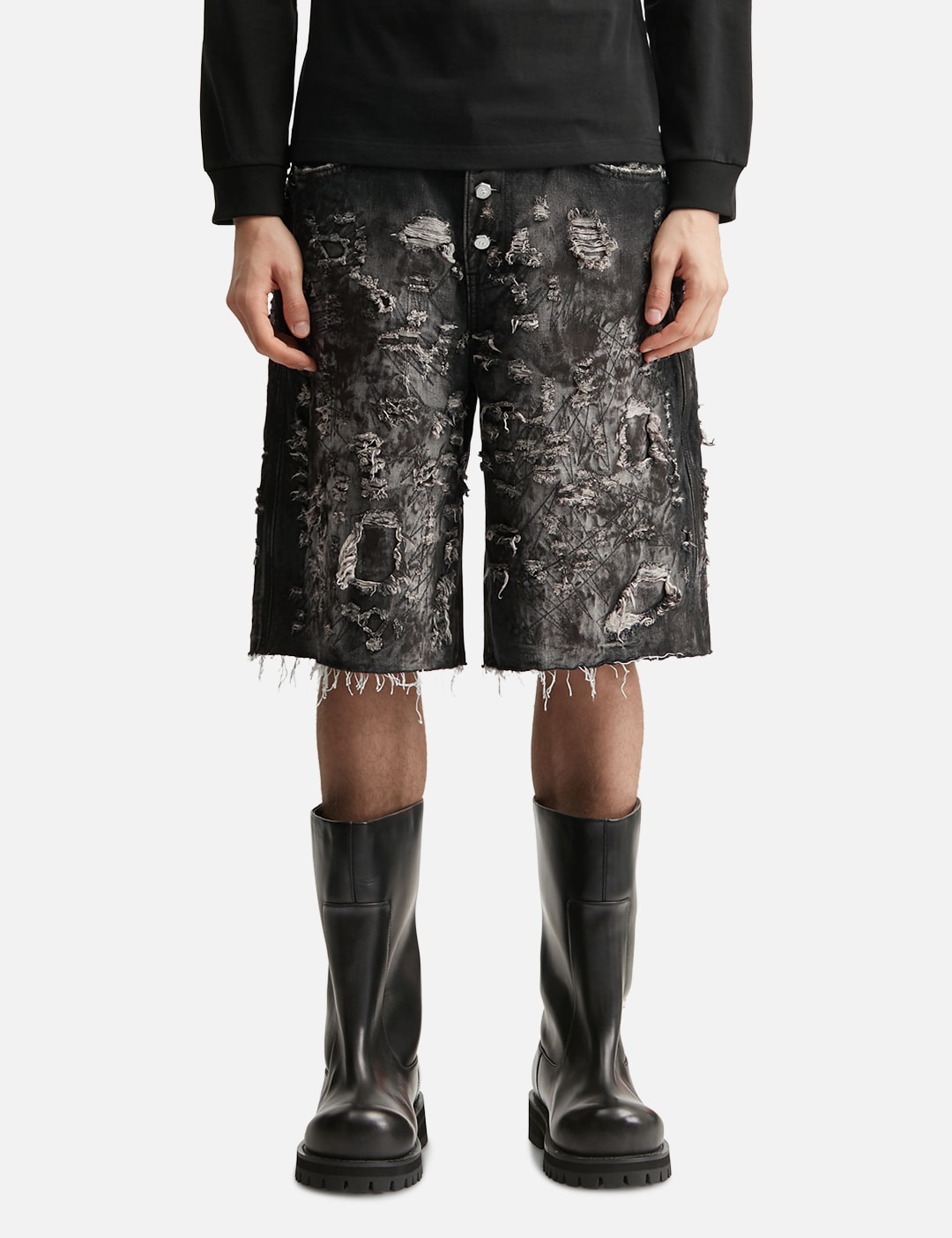 Hard Washed Destroyed Denim Shorts view 18