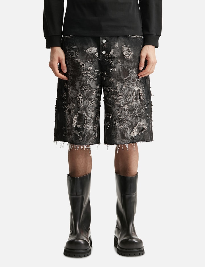 THUG CLUB Hard Washed Destroyed Denim Shorts