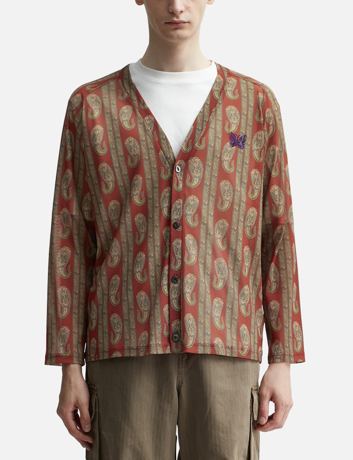 Shop Needles V Neck Cardigan - Poly Mesh / Paisley Printed In Red