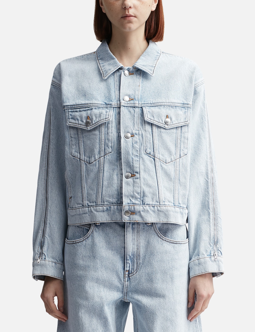 Zipped Sleeve Trucker Jacket In Denim view 6