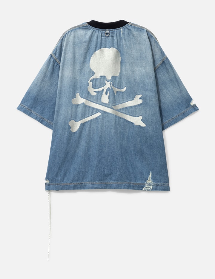 Distressed Short Sleeve Pullover Denim Shirt Placeholder Image