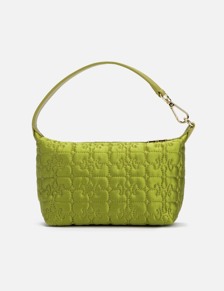 Shop Ganni Small Butterfly Pouch Satin Bag In Green