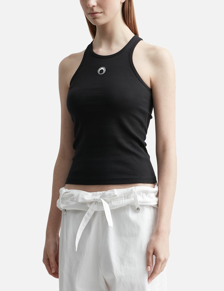 Shop Marine Serre Organic Cotton Fitted Tank Top In Black
