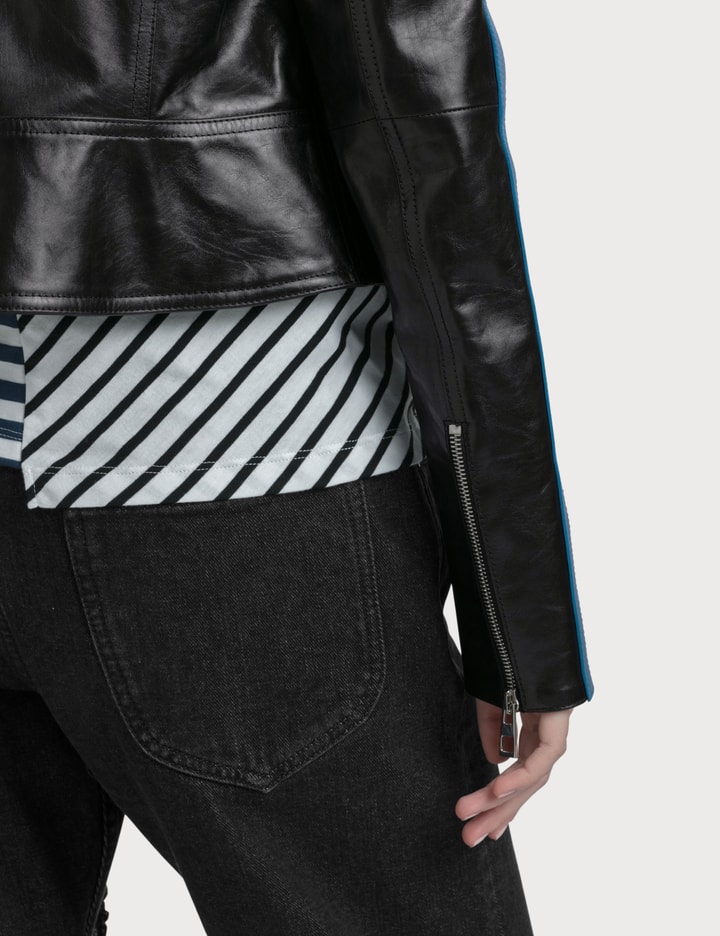 Blue Bands Leather Biker Jacket Placeholder Image