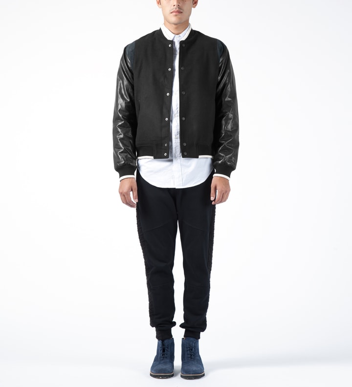 Black Wool Ultrasuede Baseball Jacket Placeholder Image