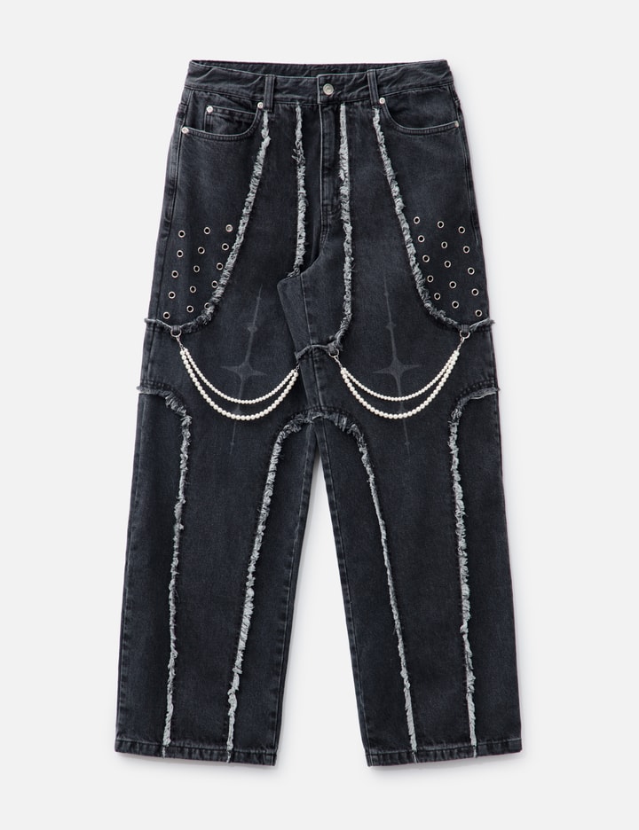 DESTROYED CROSS DENIM PANTS / BLACK Placeholder Image