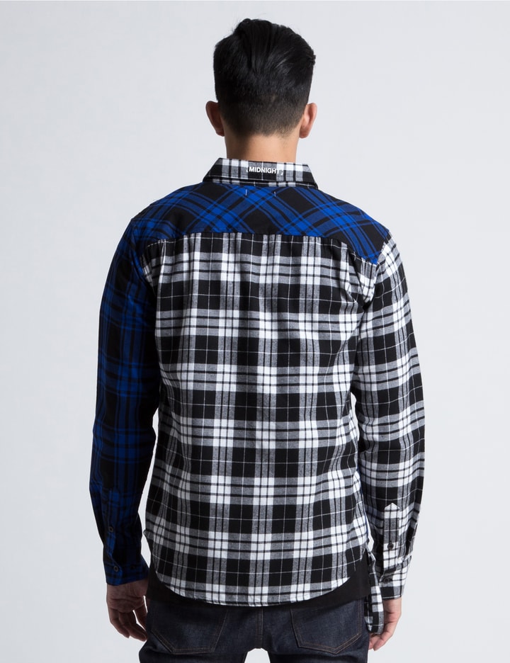 Black/White/Blue Multi-Plaid Strap Flannel Shirt Placeholder Image