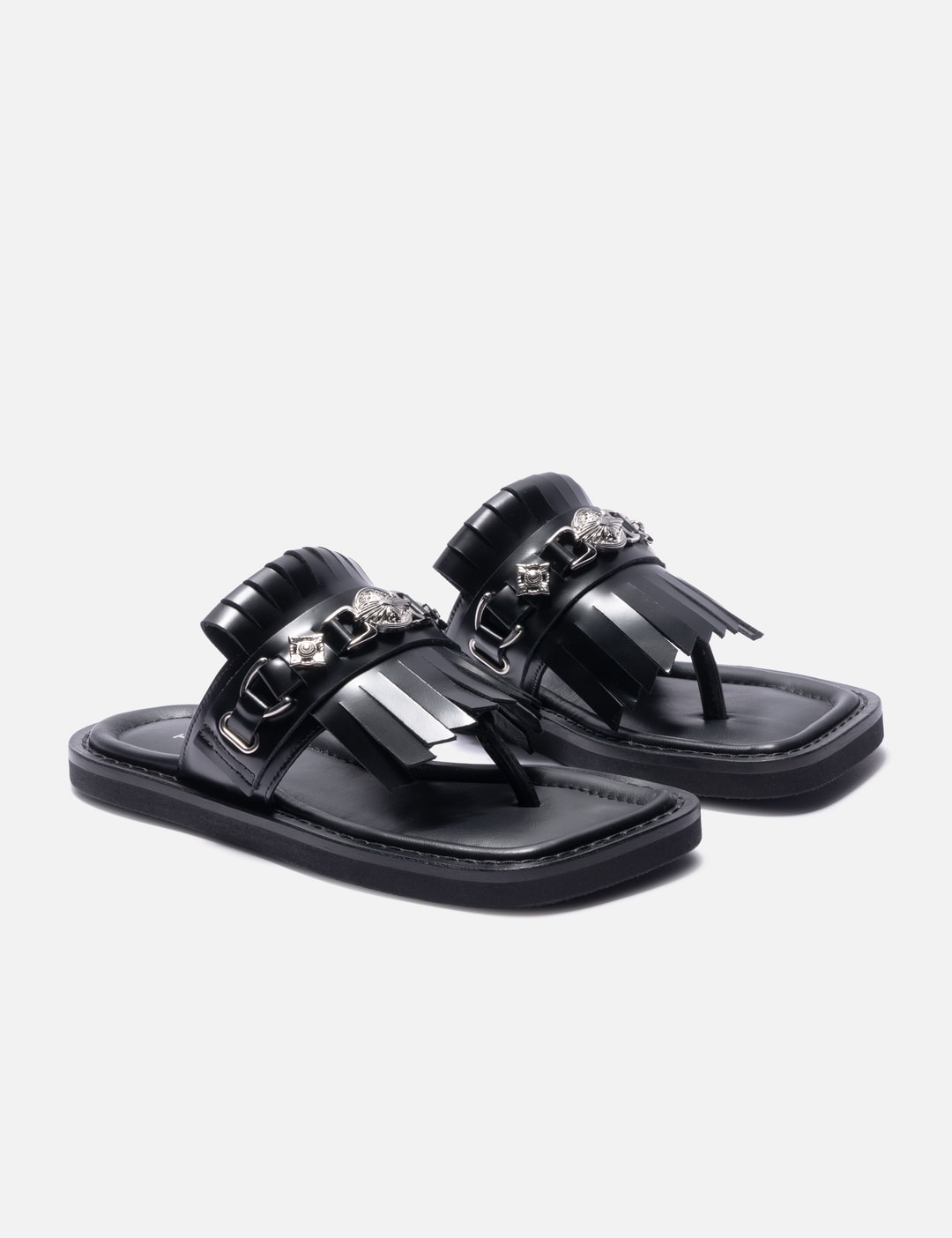 Studded Black Leather Slippers view 12