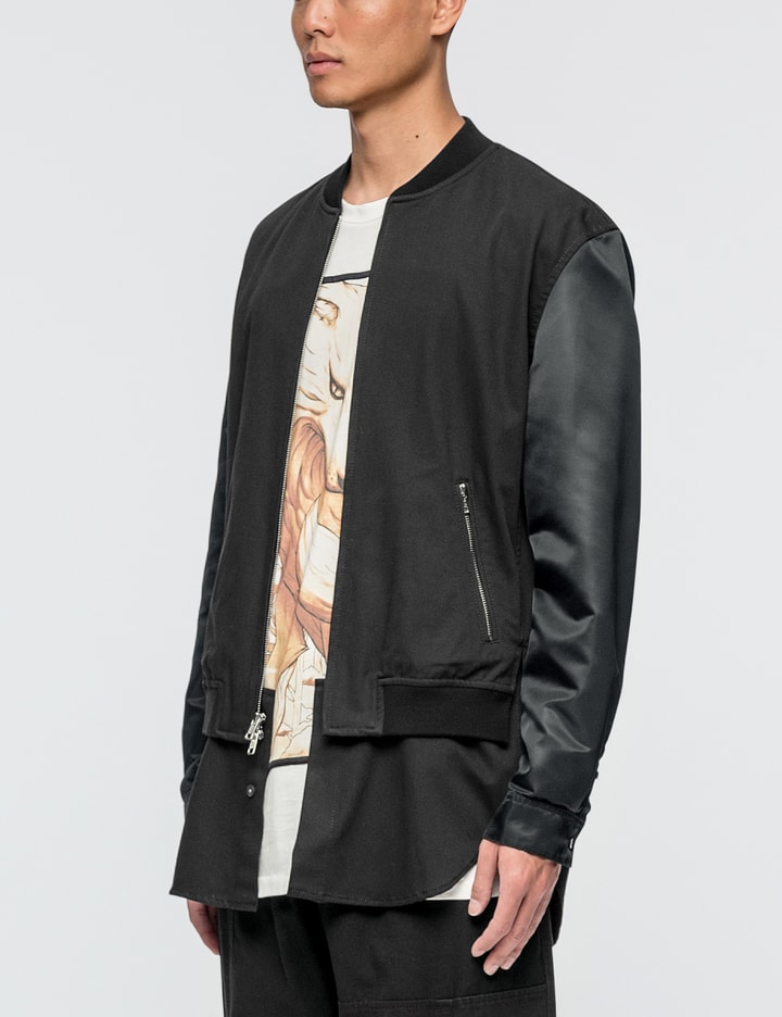 Classic Bomber Shirt Jacket with Nylon Sleeves Placeholder Image
