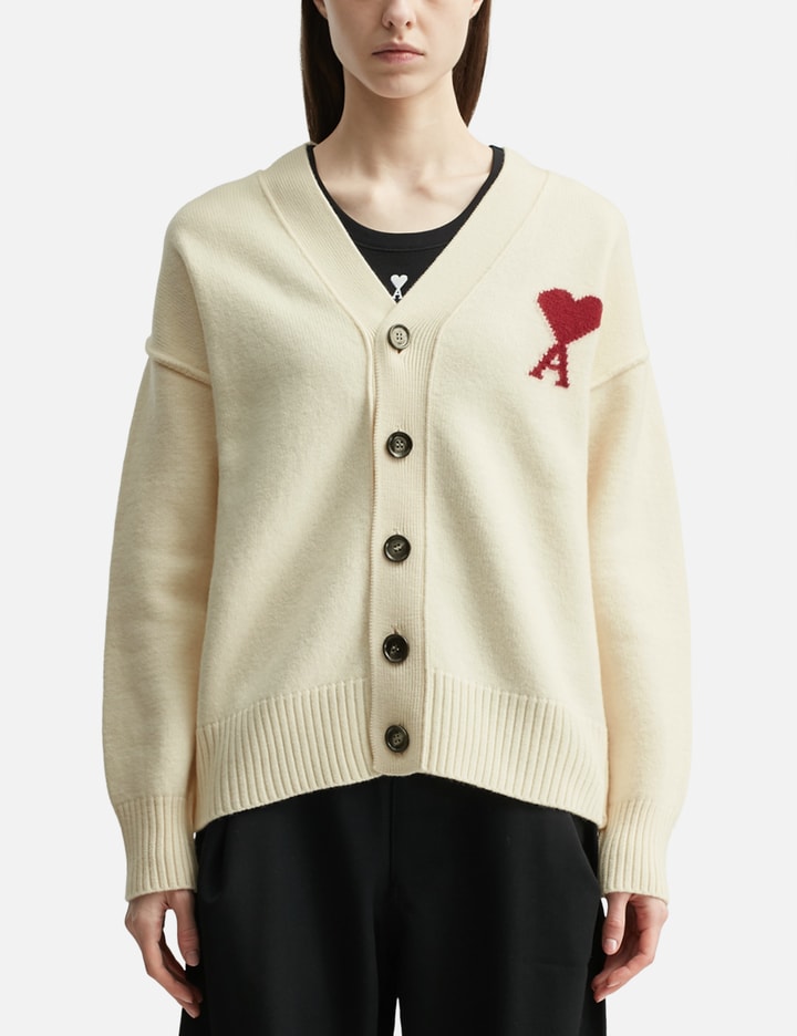 Ami Natural Wool Cardigan With Contrasted Ami De Coeur