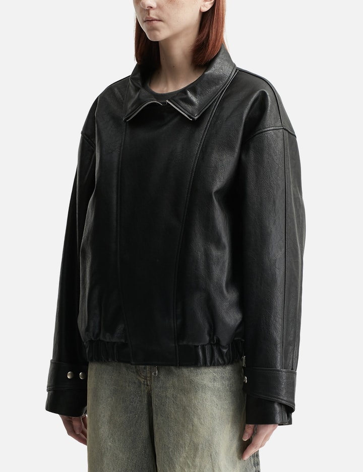 Deinet Faux Leather Bomber Jacket In Black