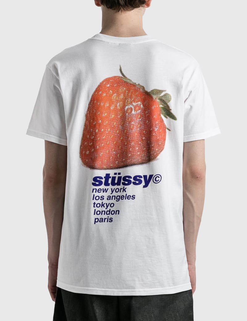 stussy strawberry tee white