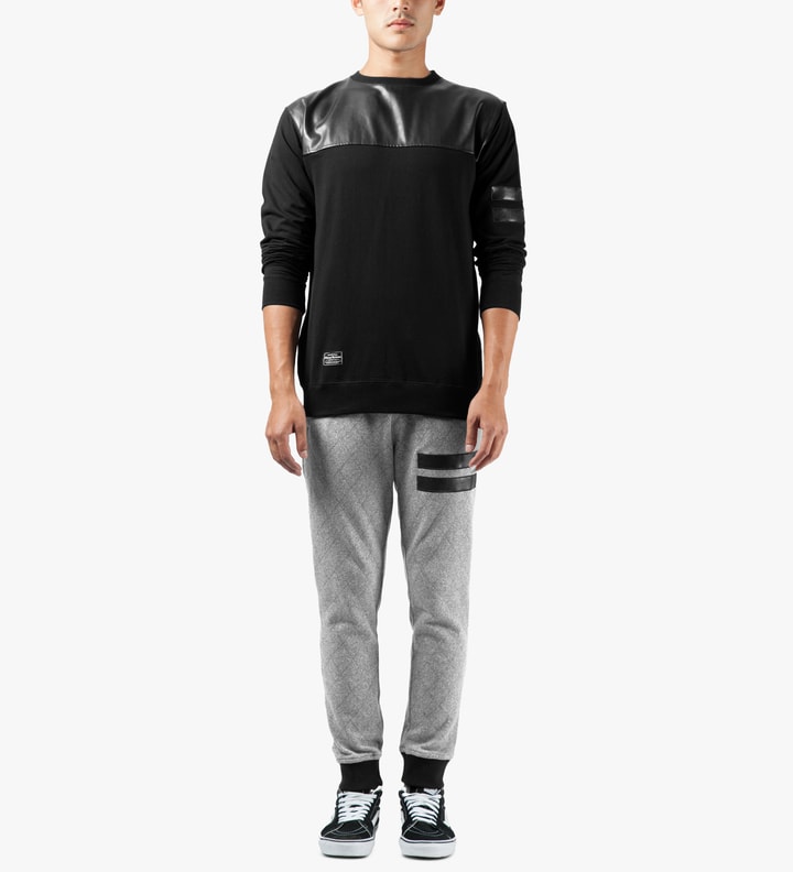 Black Leather Trim Fleece Sweater Placeholder Image
