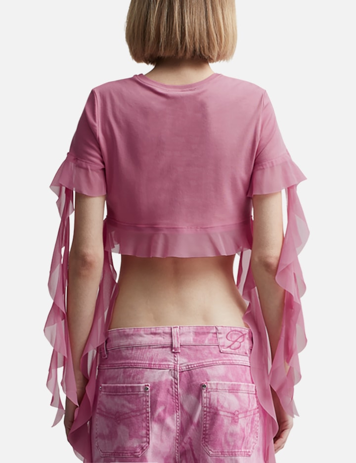 Shop Blumarine Cropped T-shirt With Ruffles And Flounces In Pink
