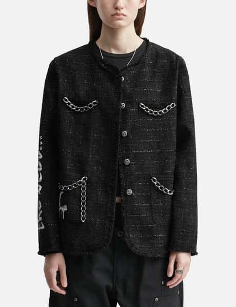 YEEL Painted Tweed Jacket With Chain Detail Black