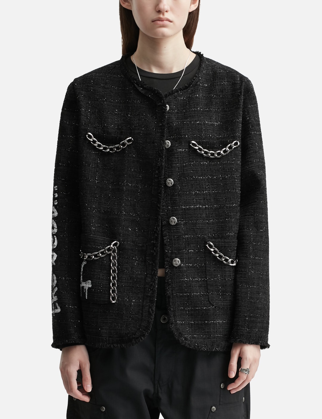 Painted Tweed Jacket With Chain Detail Black view 13
