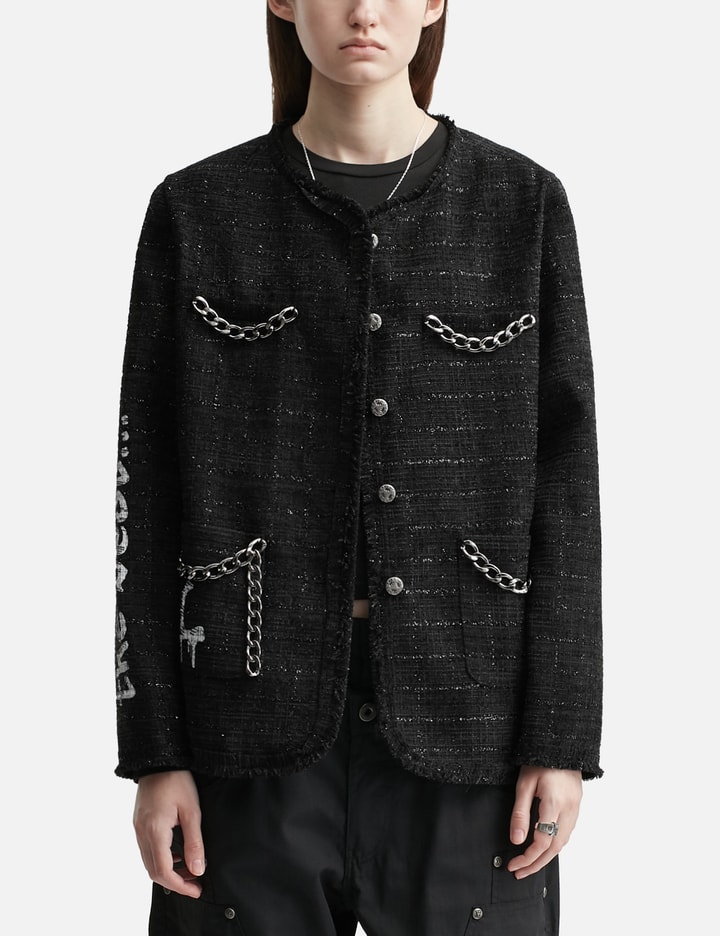 Painted Tweed Jacket With Chain Detail Black Placeholder Image