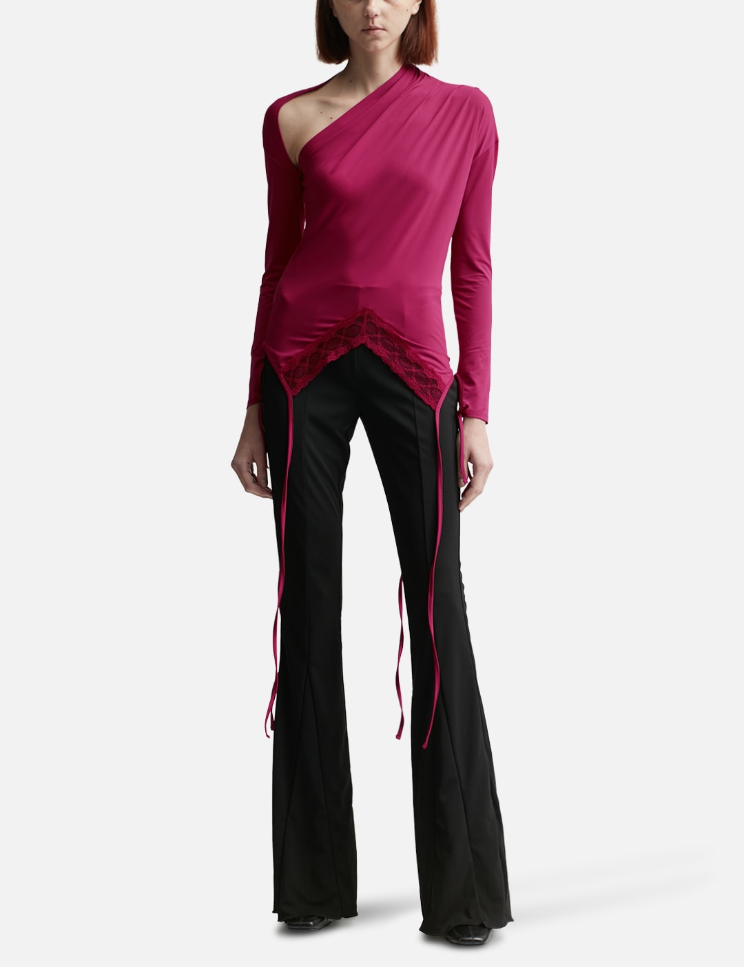 RED ASYMMETRY NECK JERSEY TOP view 12