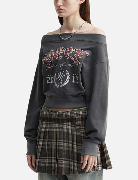 Graphic Off-Shoulder Cropped Top Charcoal view 7