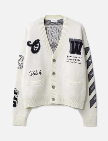 Chanel Off White & Blue Boucle Button Front Varsity Cardigan L Chanel
