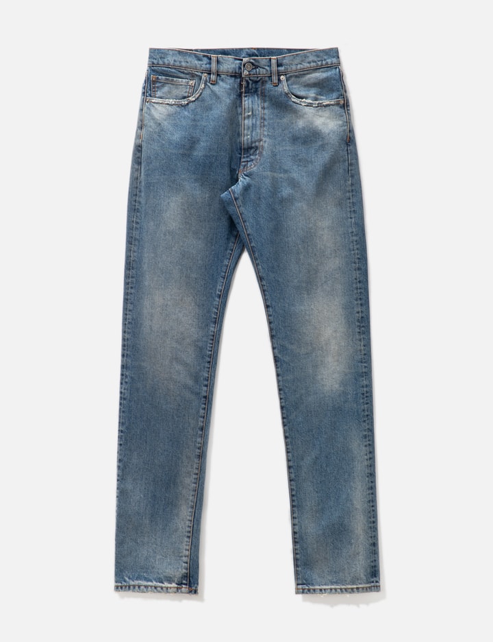 Maison Margiela Distressed Straight Jeans In Blue