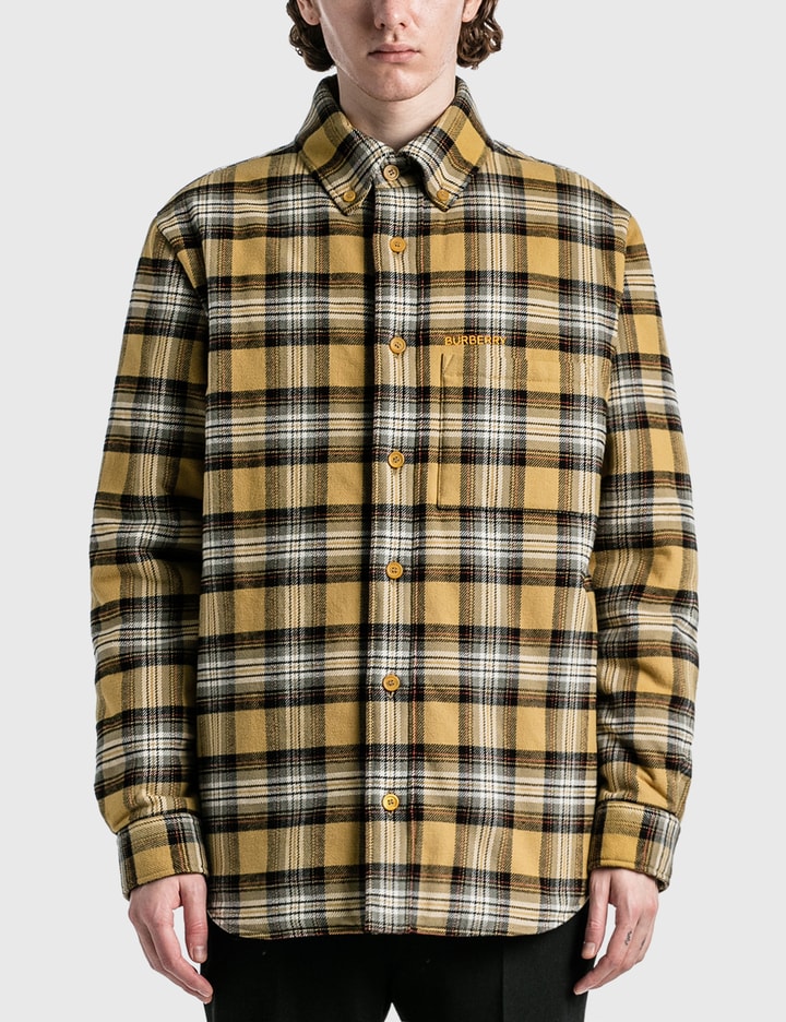 Shop Burberry Embroidered Oak Leaf Crest Cotton Shirt In Yellow