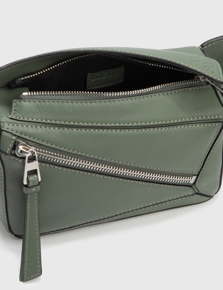 LOEWE Puzzle Bumbag In Classic Calfskin Mini Khaki Green in