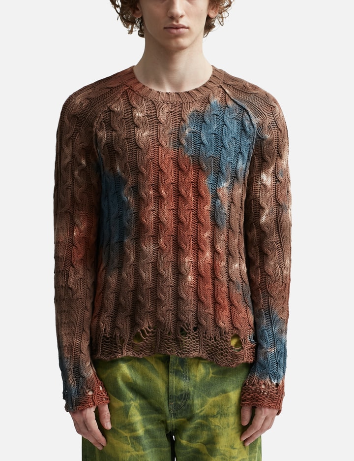Shop Acne Studios Tie-dye Cable-knit Sweater In Brown