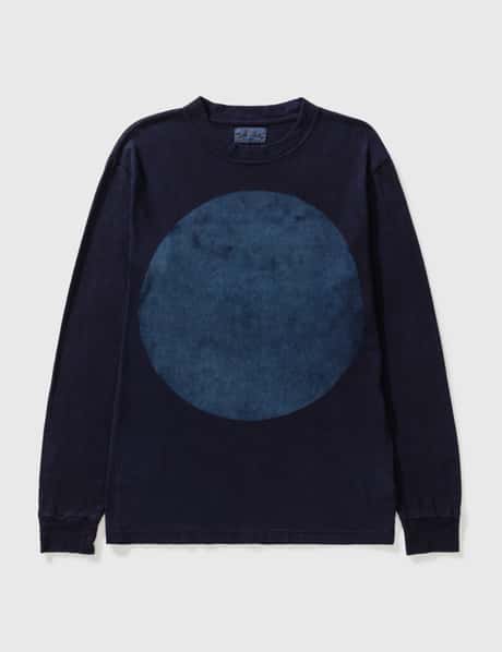 BLUE BLUE JAPAN Hand Dyed Big Circle Print Slub Cotton T-shirt