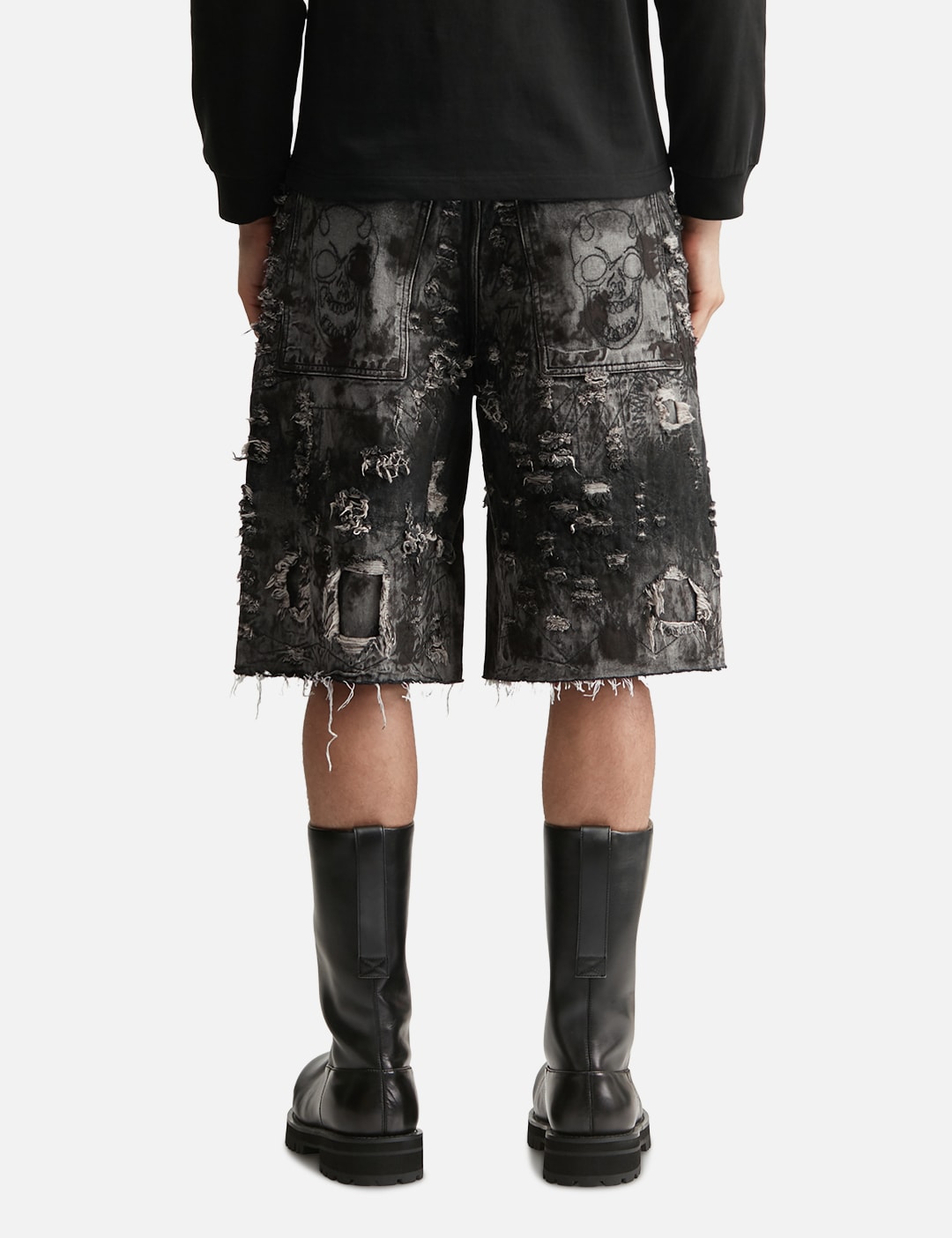 Hard Washed Destroyed Denim Shorts view 13