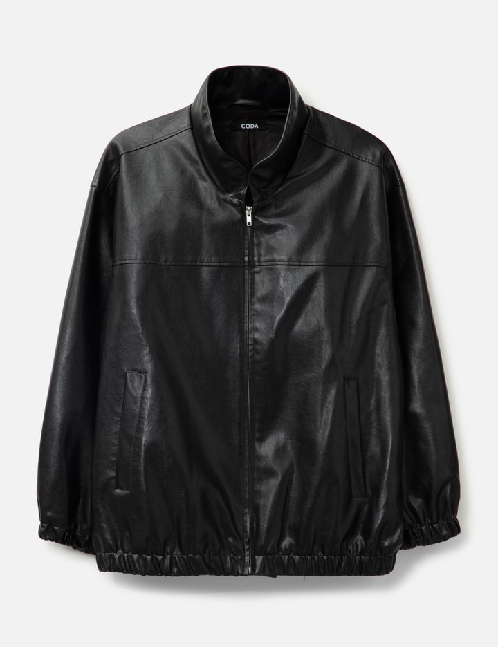 Black Synthetic Leather Oversized Team Jacket Placeholder Image