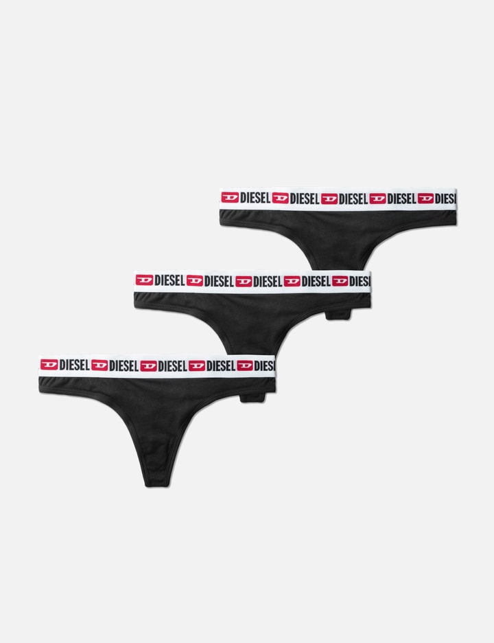 Diesel Pack-of-three Logo-waistband Thongs In Black