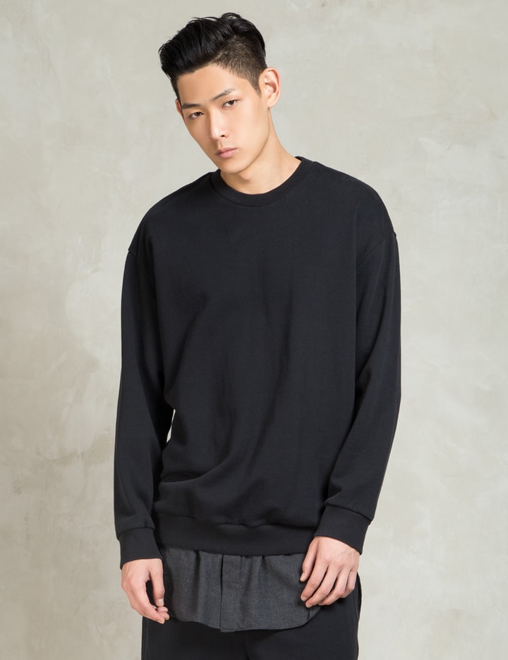 Soft Black L/S Pullover with Flannel Shirt Tail Placeholder Image