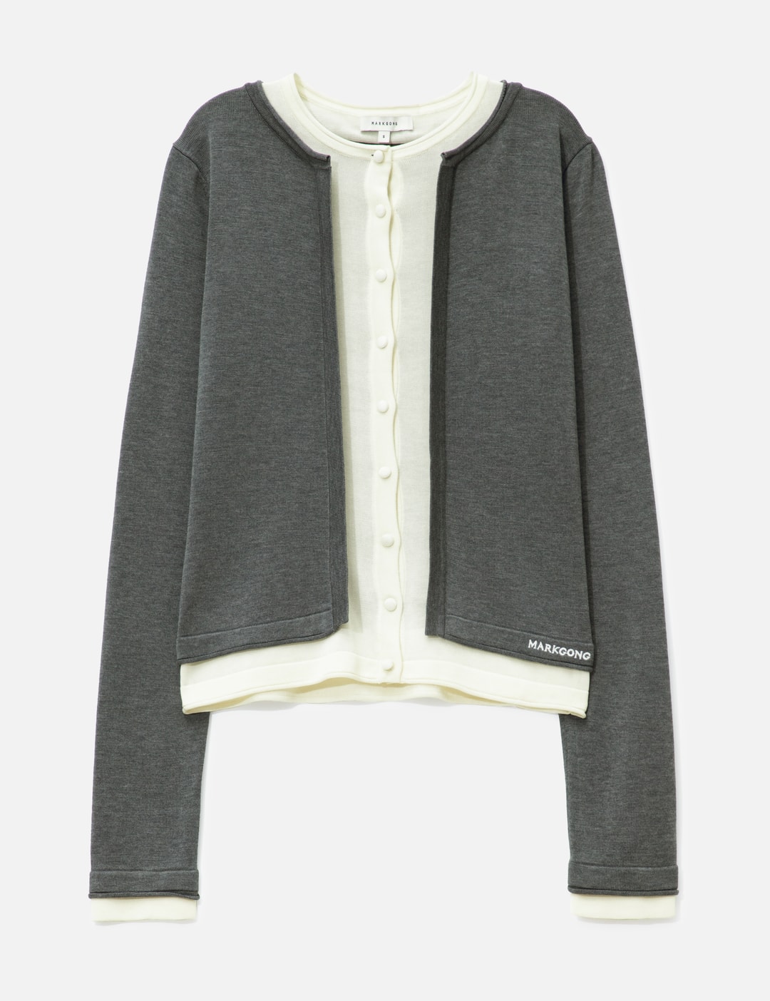 Grey White Layered Knit Top view 7