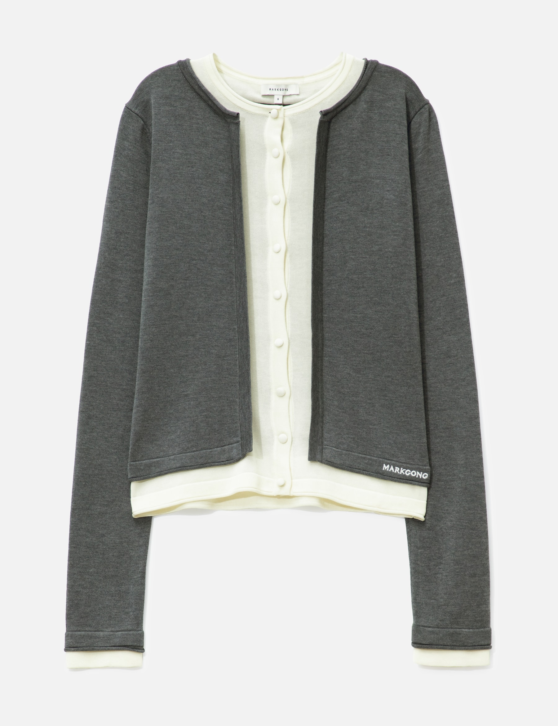 Grey White Layered Knit Top view 16
