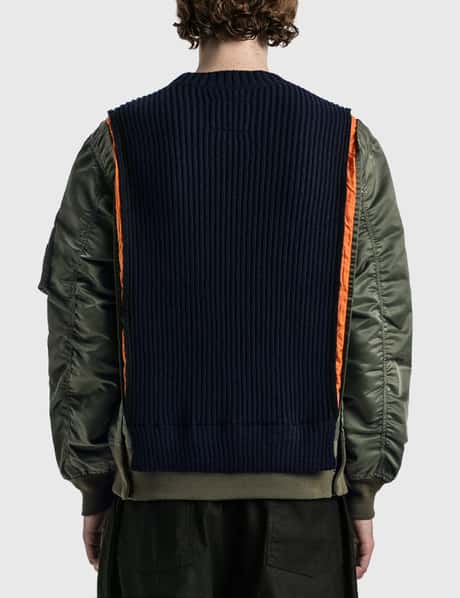 Sacai - ナイロン ツイル ミックス ニット プルオーバー | HBX 