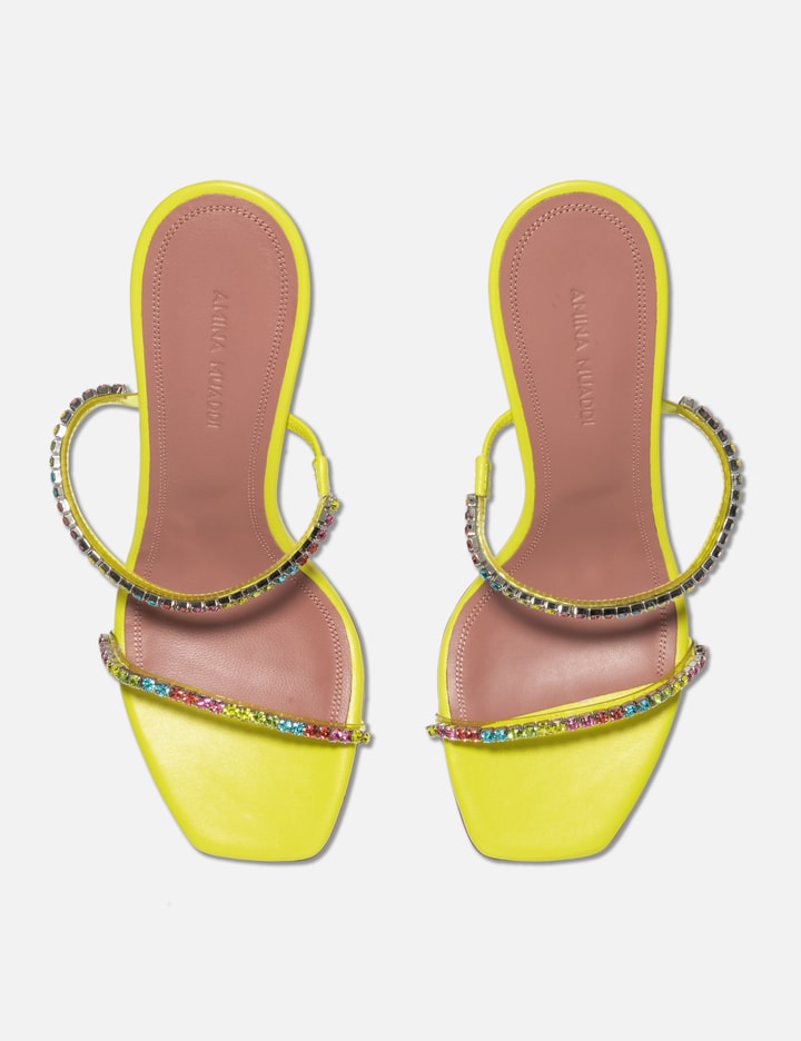 Shop Amina Muaddi Gilda Glass Slipper In Yellow