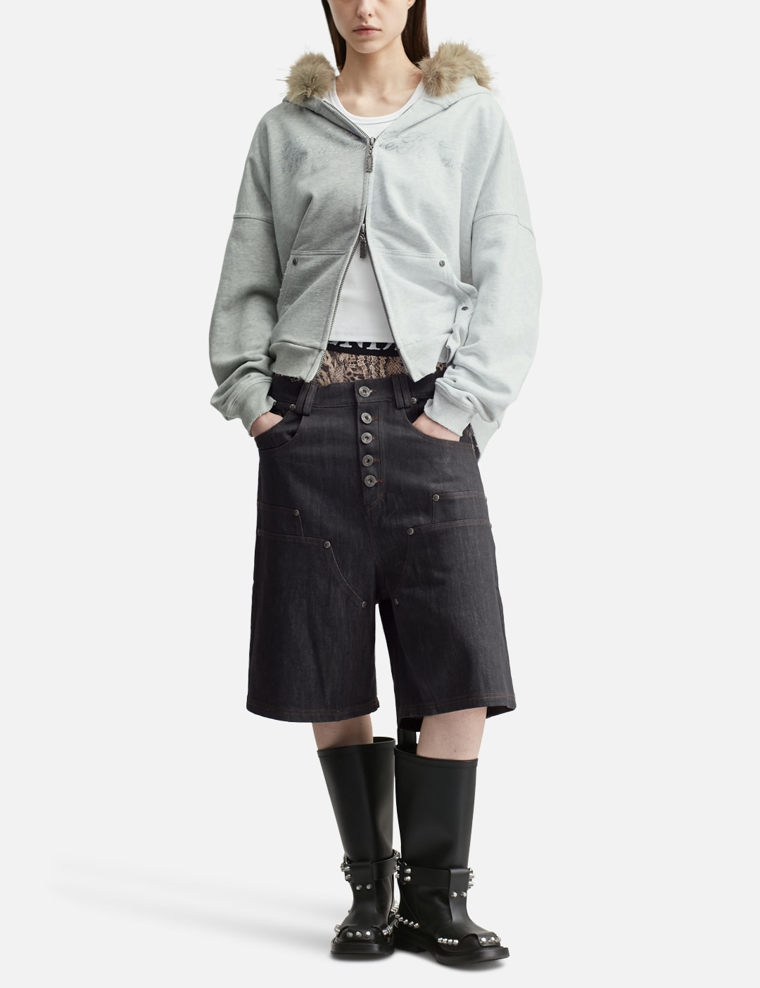 "Rexel" Waxed Double Knee Work Jorts In Japanese Raw Blue Denim view 15