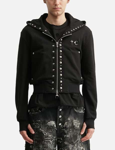 Studded Line Cropped Zip-Up Hoodie view 10