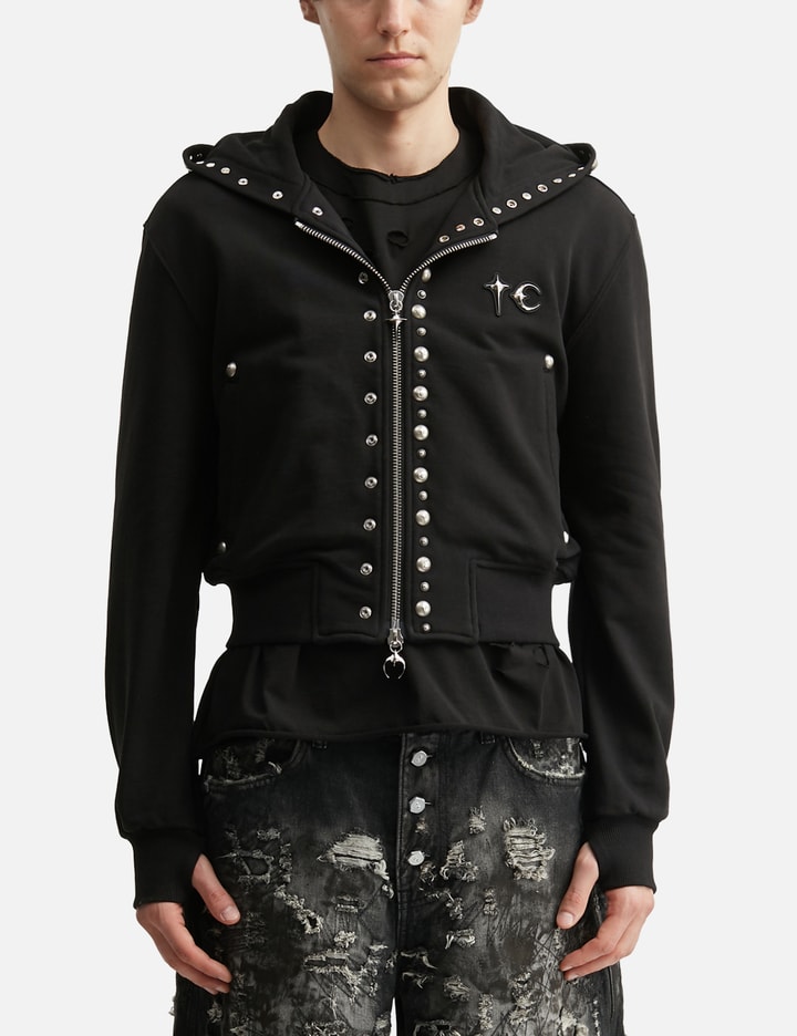 THUG CLUB Studded Line Cropped Zip-Up Hoodie